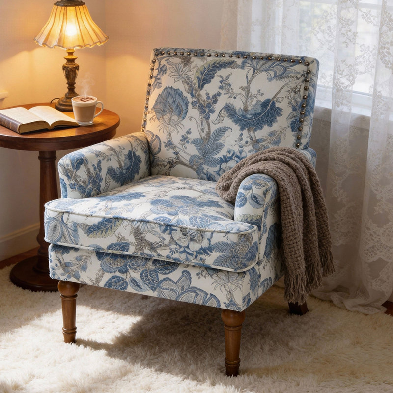 Fauteuil d'appoint Vorel Modern Farmhouse, Bleu