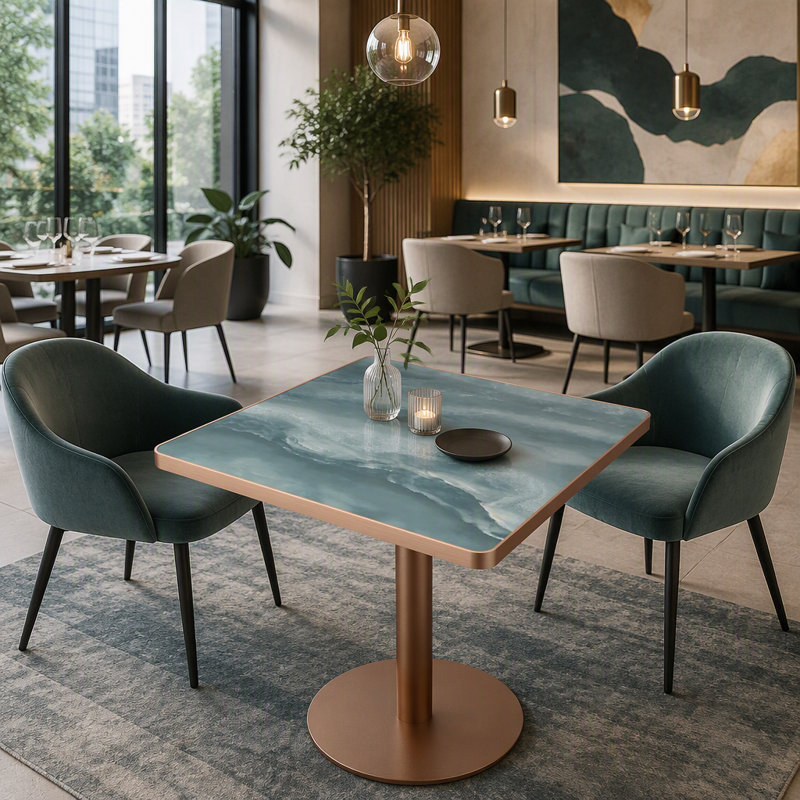 Table de salle à manger Modern, Vert / or rose, Carrée