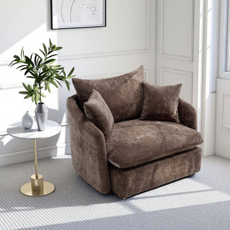 41''Modern Oversized Chenille 360° Swivel Accent Chair, Brown