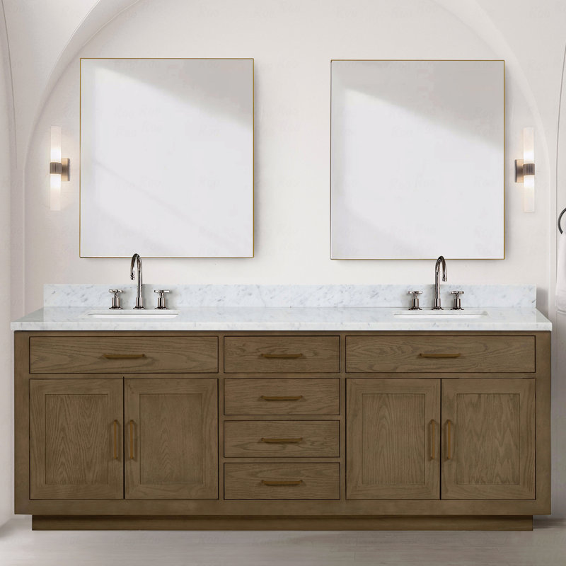 Meuble-lavabo double 84 po x 22 po, comptoir en marbre de Carrare, Marbre de Carrare blanc