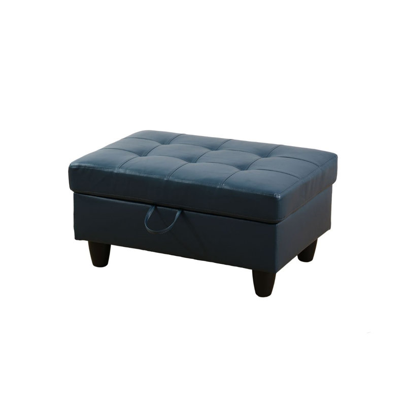 Repose-pied avec rangement en similicuir, Similicuir bleu