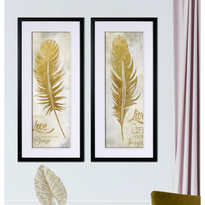 « plumes love », ensemble de 2 reproductions de peintures à l’acrylique encadrées