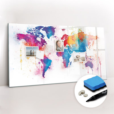 Magnetic Memo Board Whiteboard - 120 x 60 cm - With Marker and Magnets - world map