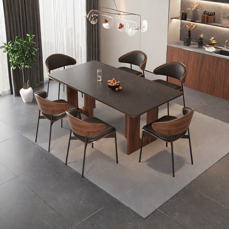 Table de salle à manger moderne et rétro en bois et pierre, H 29,5 po x L 55,1 po x l 31,5 po
