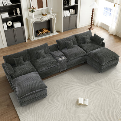 145-Inch Seven-Piece Sofa Set, With A Center Console, Coffee Table And Six Pillows
