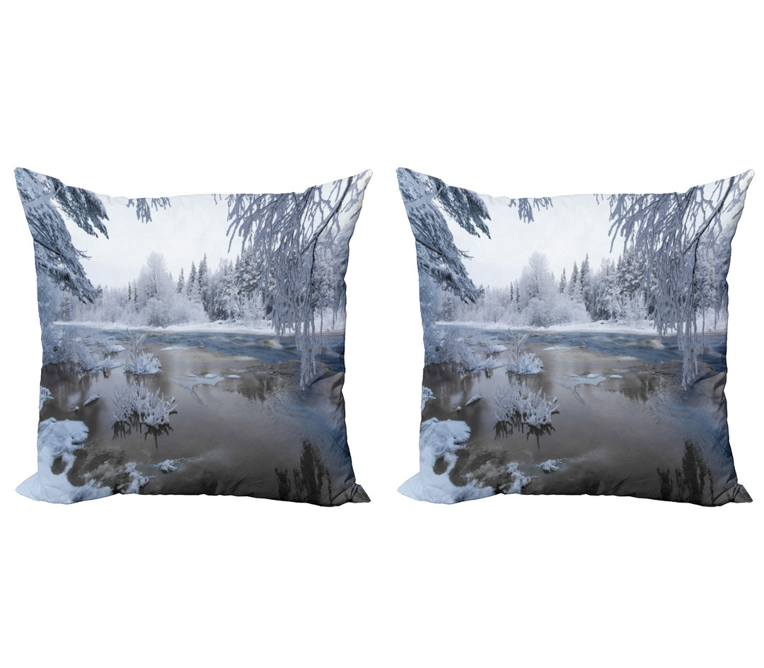 Kissenbezug, Nordic Schnee Natur Icy, Winter, White Dark Taupe