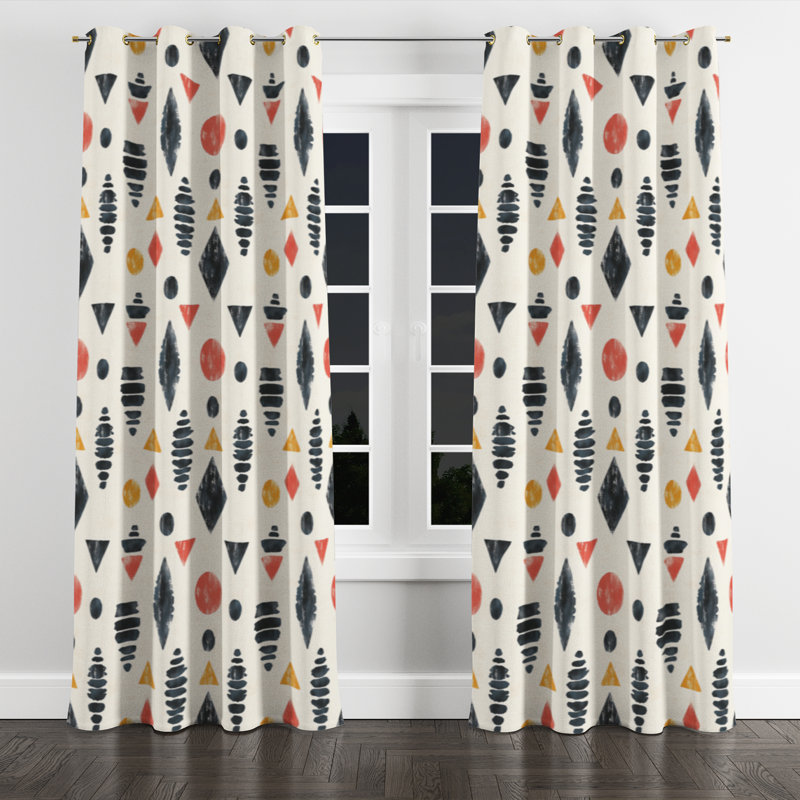 Abstract Window curtains - Contemporary Boho Tribe Marks Grommet Curtain - 1 Panel, Gold Grommets, 52" W x 108" L