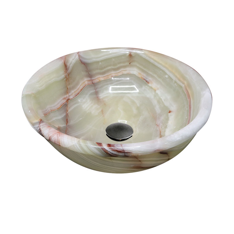 Lavabo de salle de bain onyx en marbre fait à la main, 16,25 po, vasque ronde, vert clair