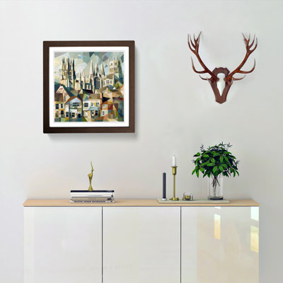 City Of Canterbury Cubism - Single Picture Frame Print on Wood