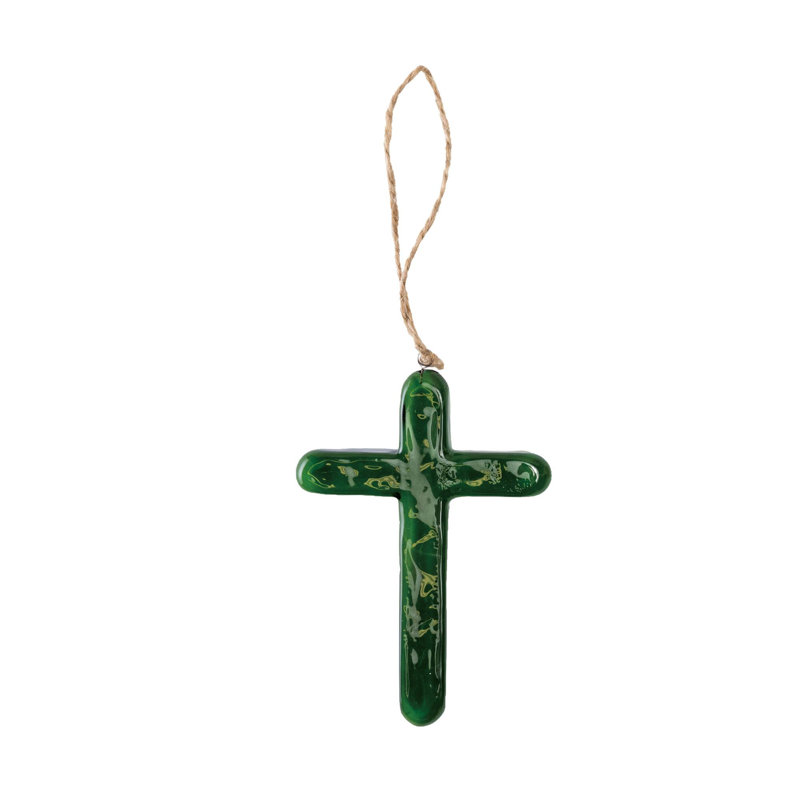 Glass Green Cross w/Hanger Home Decorations Spring