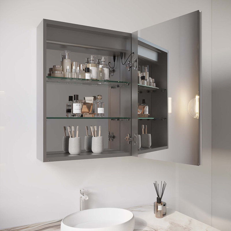 Armoire à pharmacie de salle de bain avec miroir DEL, antibuée, imperméable, tactile, à intensité variable
