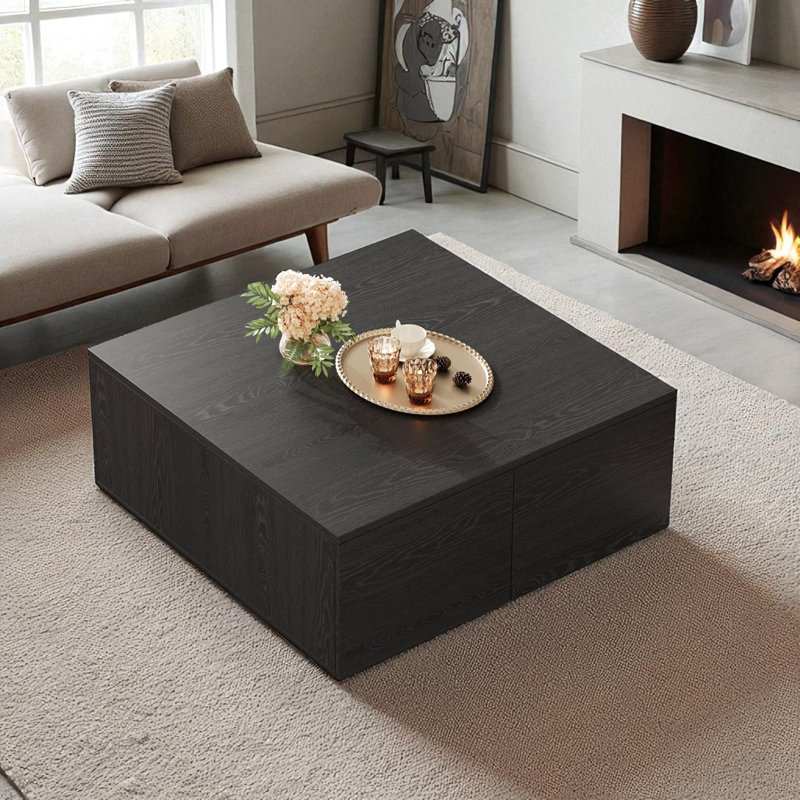 Square Coffee Table With Storage, Black
