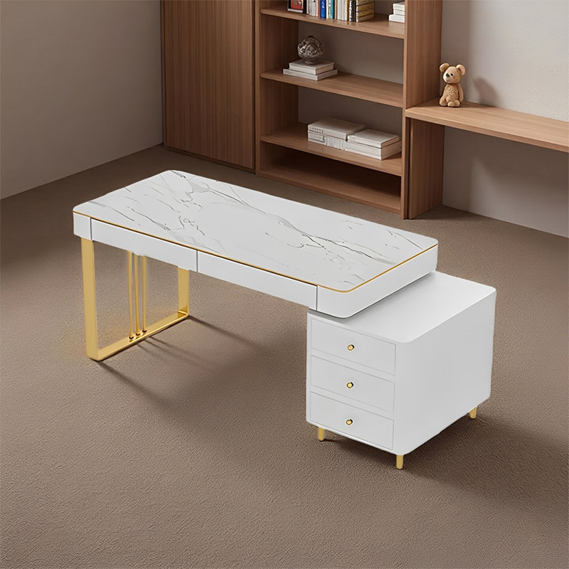 Bureau haut de gamme élégant et luxueux, H 29,52 po x l 55,11 po x P 23,62 po, Doré, Blanc