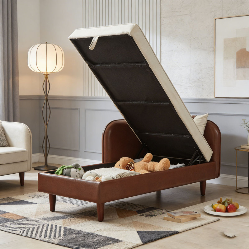 Méridienne de rangement 65 ", Brun + beige