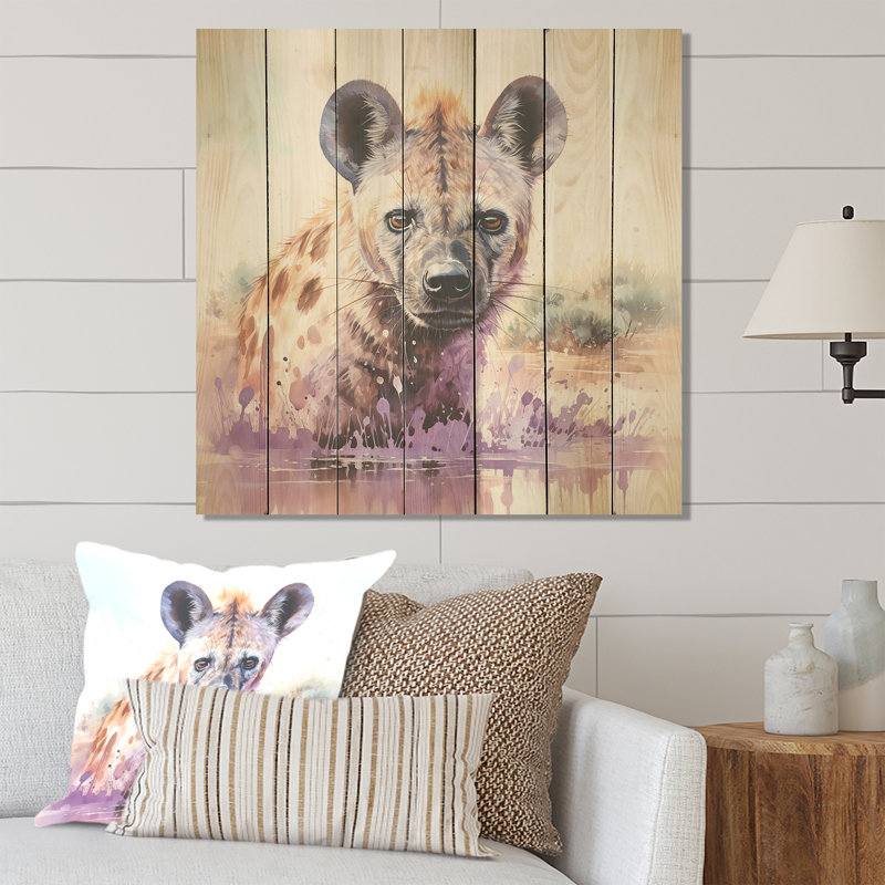 Reproduction d'un animal africain sur fond brun, mauve et africain, H 30 po x l 30 po