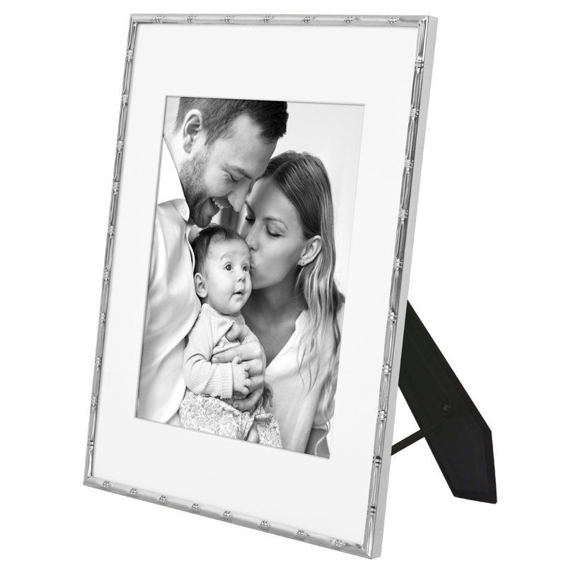 Cadre photo avec moulures en bambou et verre incassable et passe-partout - pour la table ou le mur, Argent argent