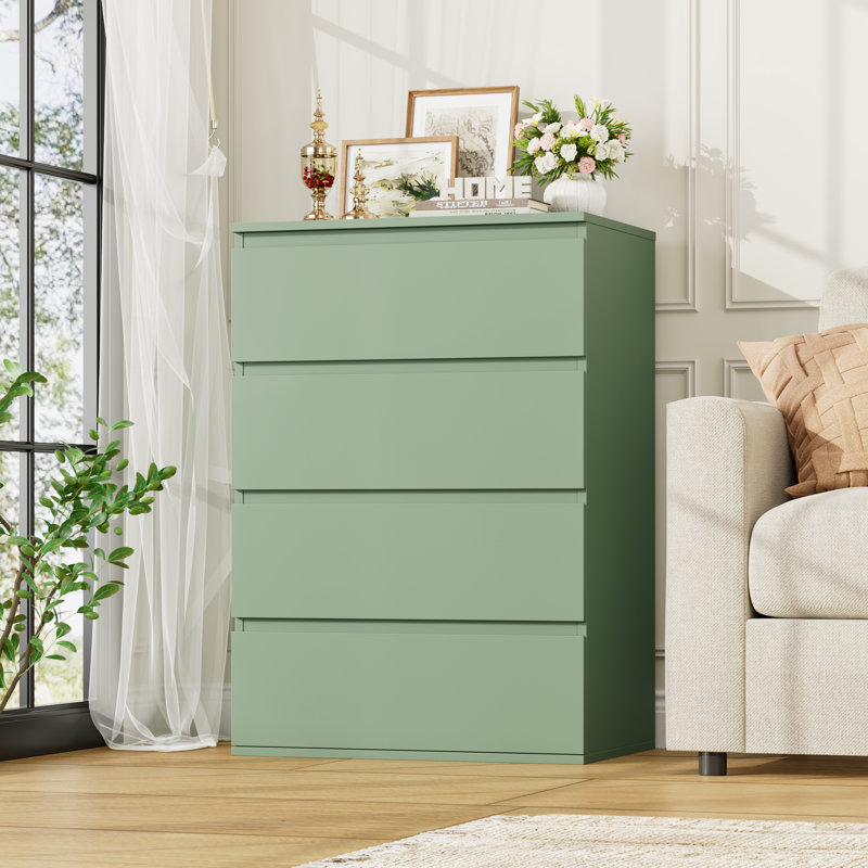 Cassilis 23.6" W 4-Drawer Dresser, Wood Storage Nightstand, Green