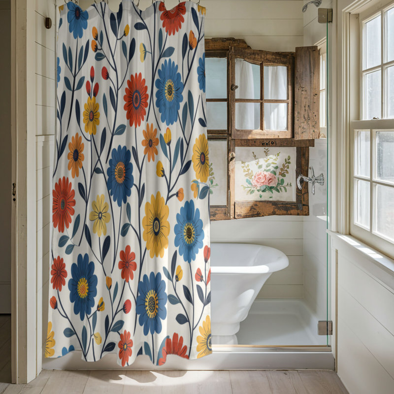 Circular Blooms - Premium Shower Curtain, 74"H x 71"W