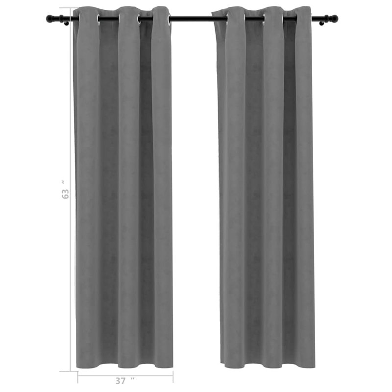 Bertello Velvet Blackout Curtains with Rings, Gray, 37" W x 63" L