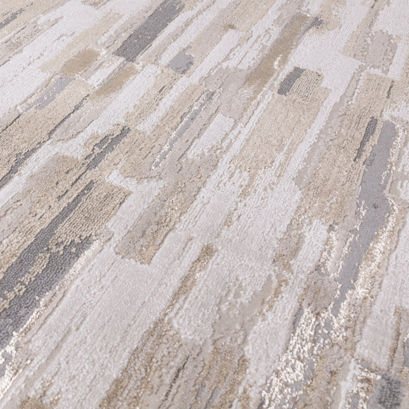 Luxurious Beige Abstract Modern Easy To Clean Rug For Dining Room Bedroom & Living Room, Polyester/Polypropylene Plastic