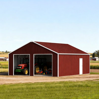 Garage métallique de 7,6 m de large et 10 m de long, en acier galvanisé de calibre 14, idéal pour un usage domestique.