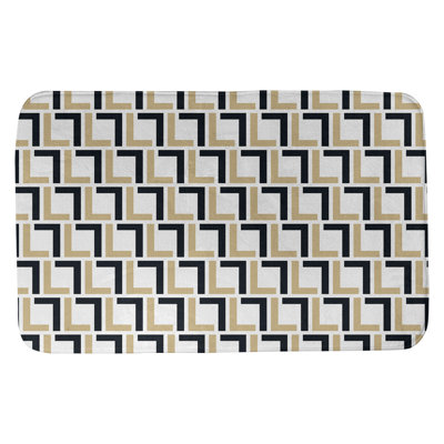 Geometric Memory Foam Bath Rug – Capelle Collection, Non-Slip Backing, Black/Gold Pattern