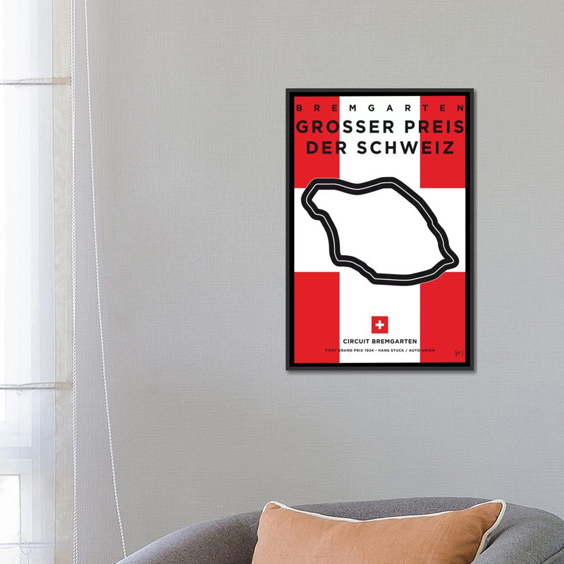 Impression sur toile, "f1 bremgarten course track" minimal movie, H 26 po x l 18 po x P 1,5 po, Toile avec cadre noir