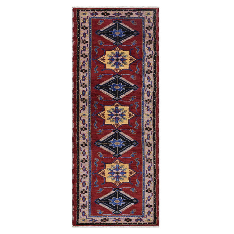 Tapis d'intérieur oriental noué à la main, en soie et laine rouge et beige, fait à la main.