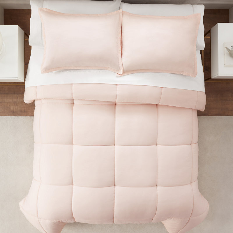 Microfiber 3 Piece Comforter Set, Blush, Queen Comforter + 2 Shams