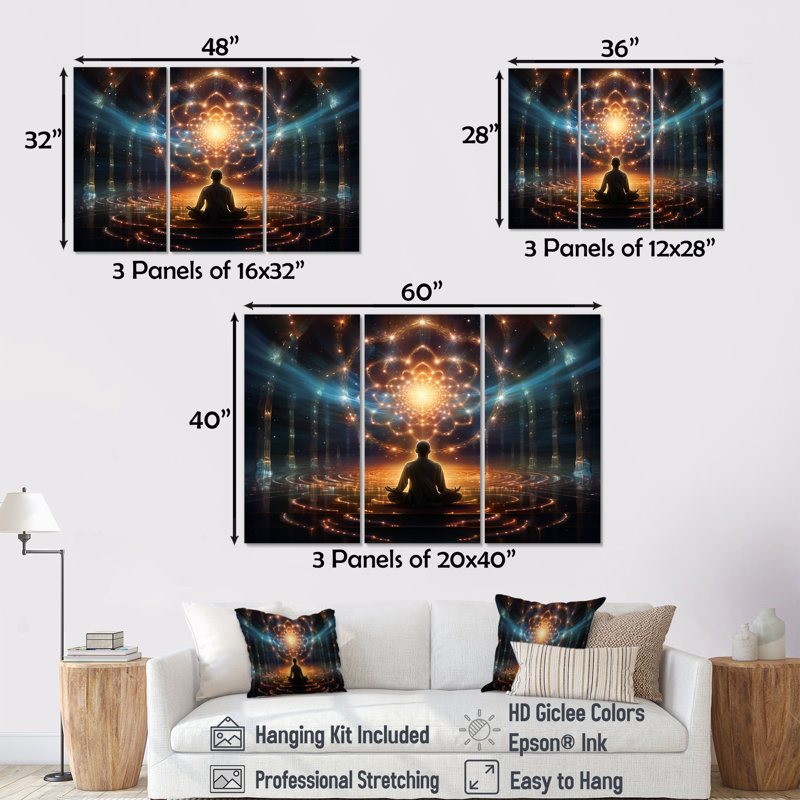 Ensemble de salon The Medred Light intérieur Divine Contemplation - méditation, Toile tendue, H 40 po x l 60 po x P 1 po