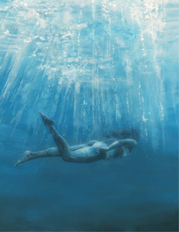 Mermaid Print by Jacob Lincoln, Image Brush Gel, 70" H x 54" W x 1.5" D
