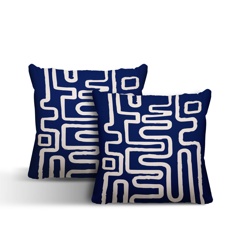 Coussin décoratif carré intérieur / extérieur Miroir, L 19 po x H 19 po, Bleu marine