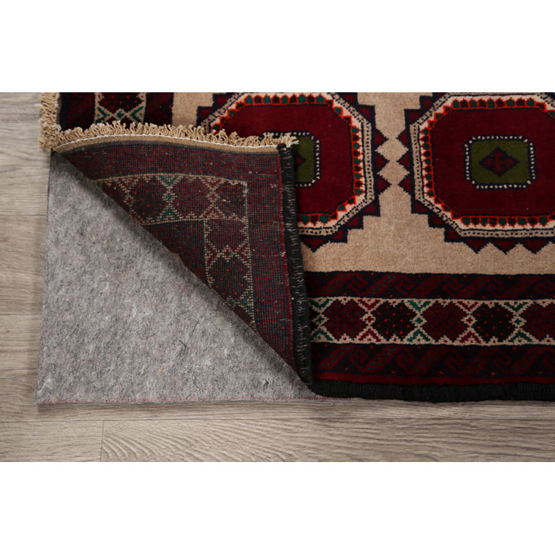 Tapis unique en laine noué à la main beige et rouge nouvel âge de 3 pi 5 po x 6 pi 4 po Wattsville