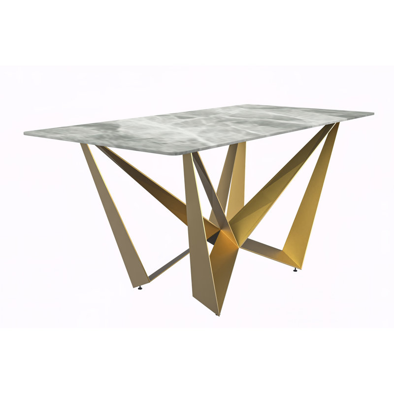 Lakshan Metal Base Dining Table, Light Gray, 29.1"H x 55.11"L x 31.5"W