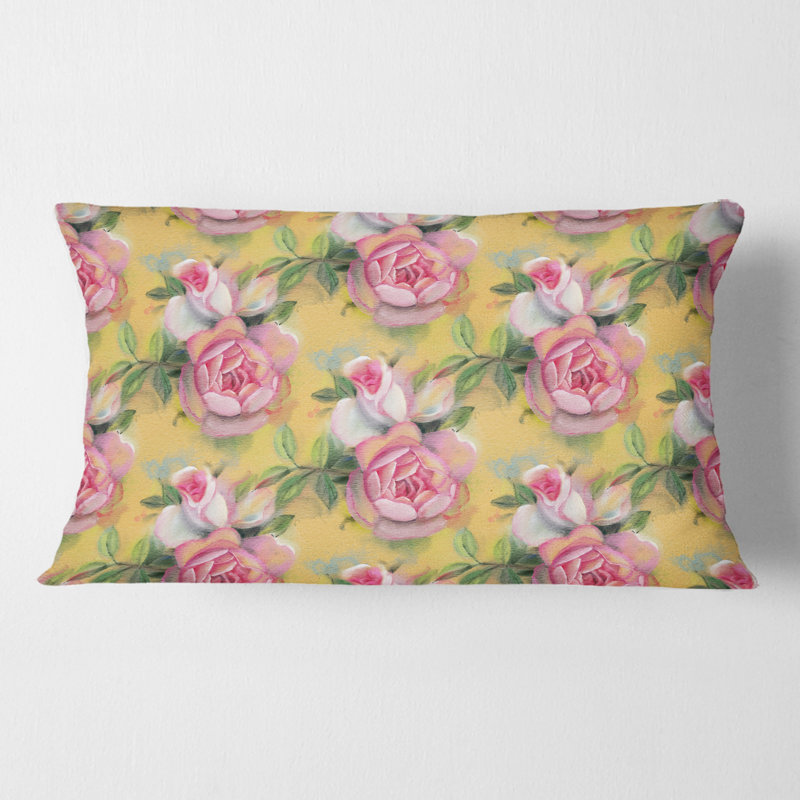 Coussin lombaire à l’aquarelle de roses tirées à la main