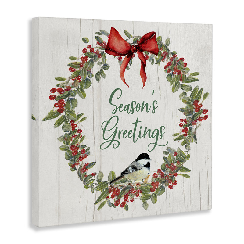 Art mural sur toile Season's Greetings Wreath par Sally Swatland, H 24 po x l 24 po