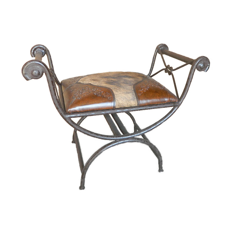 Colonial Leather Bench, Rustic