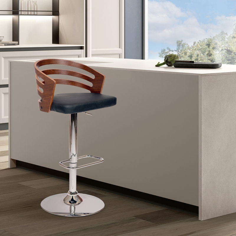 Tabouret de bar rotatif à hauteur ajustable Hancock en similicuir, bois et métal, Noir, noir, noir, noir, Bois de noyer