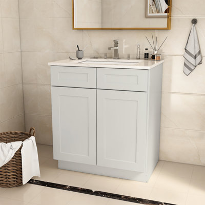 Base de meuble-lavabo pour salle de bain en contreplaqué Shaker - 30 po x 21 po x 34,5 po - fonctionnement silencieux