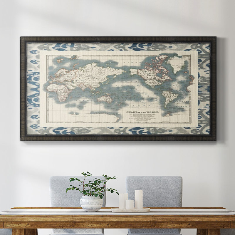 Tableau encadré du monde sur toile de qualité supérieure - prêt à être accroché, Noir, H 25 po x l 45 po x P 1 po