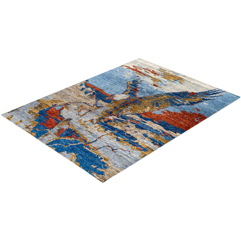 Tapis moderne fait à la main de conception unique - bleu, 9 pi 0 po x 12 pi 0 po