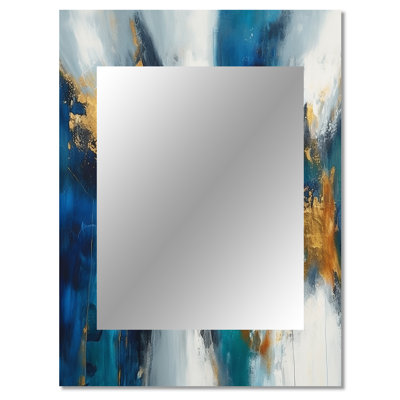 Deep Knowing Abstract In Royal Blue And Gold IV - Abstract Painting Wall Mirror, Modern Decorative Mirror, Printed Metal Art