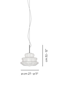 Novecento Suspension M Crystal Striped Glass Glossy Chrome E26 Ul, White Striped, 91" H x 11" W x 11" D, E12/Candelabra
