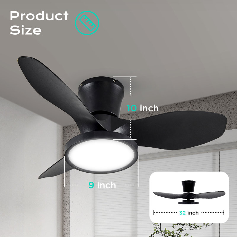 Ventilateur de plafond encastré 32 pouces avec lumière DEL Laurenzo pour petites pièces, Noir, noir, noir, noir