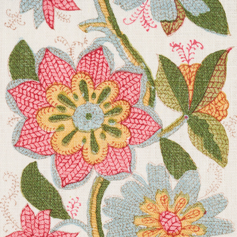 Tissu de lin à bordure Indali, Rose / feuille