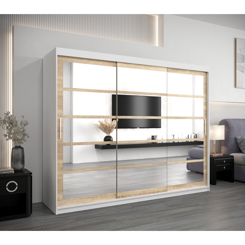 Ayira 3 Door Manufactured Wood Wardrobe, Matte White