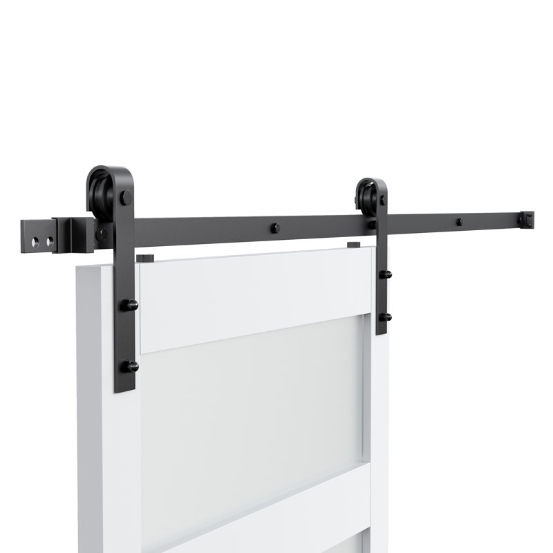 Porte de grange 84 po en bois manufacturé massif peint avec ensemble de quincaillerie d'installation, 42 po x 84 po, Gris