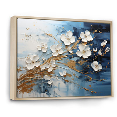 Encre liquide blanche et bleue I - Fleurs, art mural