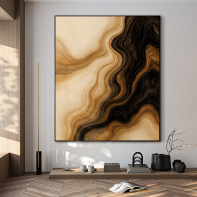 Très grand art mural imprimé sur toile - art abstrait abstrait brun et noir pour décoration de salon ou de chambre à coucher - "Assemblage requis du cadre (cadre non fini)"