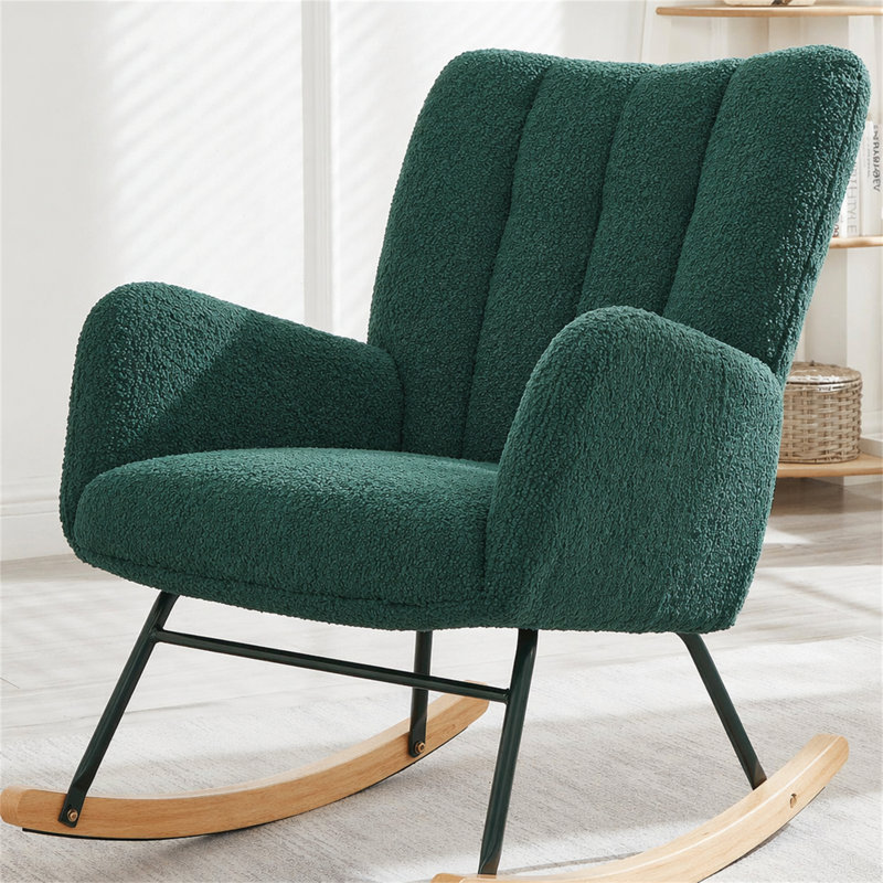 Fauteuil berçant et oscillant capitonné en tissu Teddy, Vert
